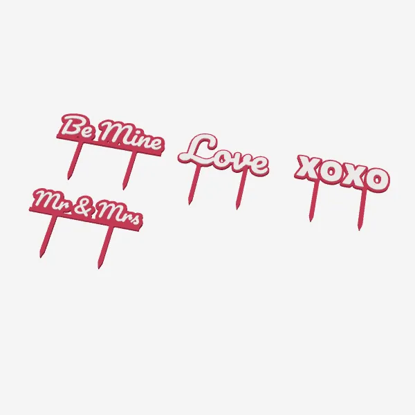 Love Cake Toppers – Be Mine, Love, XOXO & Mr & Mrs