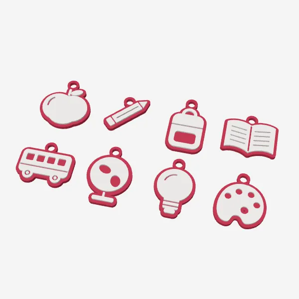 School Keychain Charms – Apple, Pencil, Bus & More
